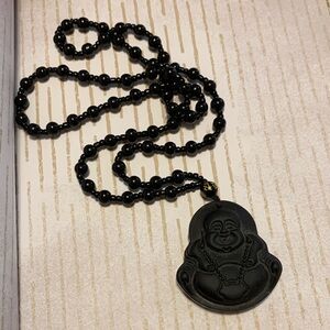 Black agate Beaded Buddha prayer Necklace